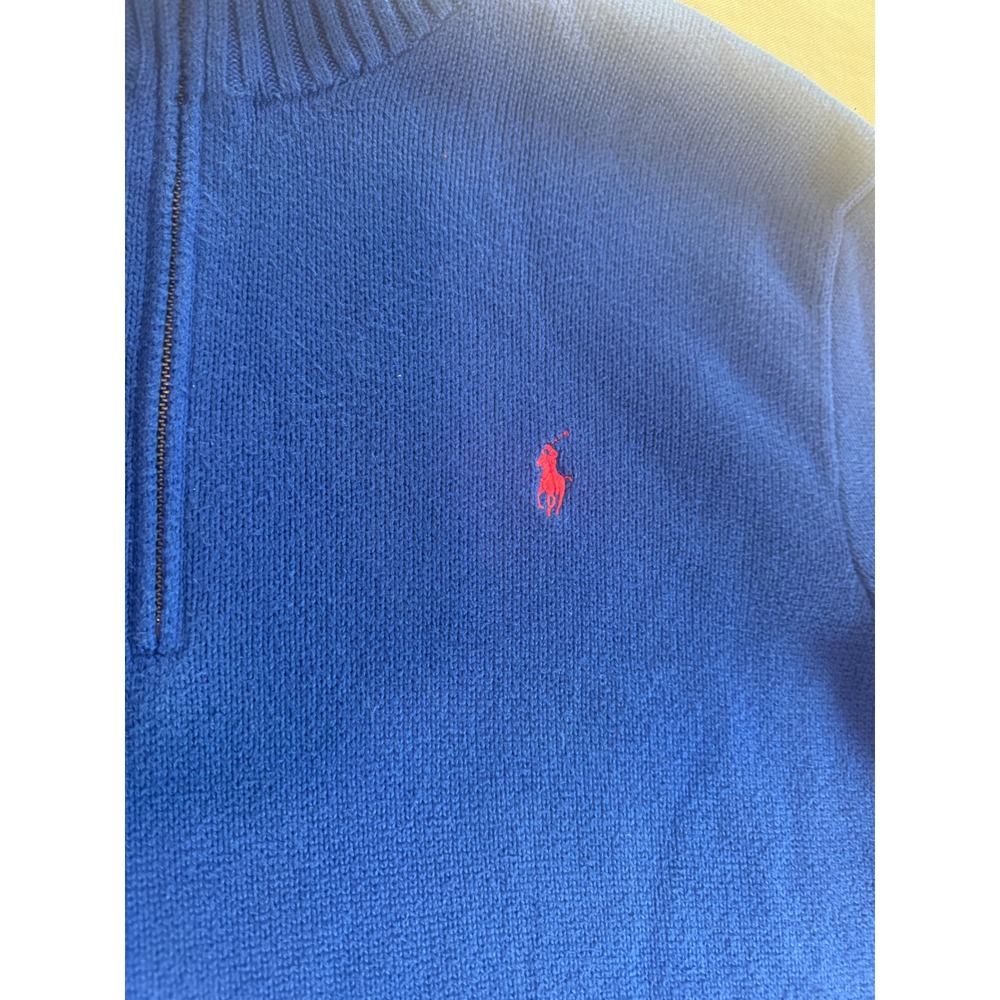 Polo Ralph Lauren Mens Royal Blue 100% Cotton Quarter Zip Sweater XL Red Pony